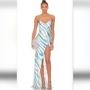 Retrofete Amika Dress in Blue Zebra Size Large NWT Sleeveless Maxi Slit